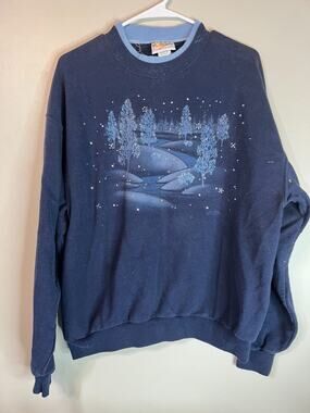 Vintage Morning Sun Night Sky Sweatshirt Sz L Granny Cottagecore Winter